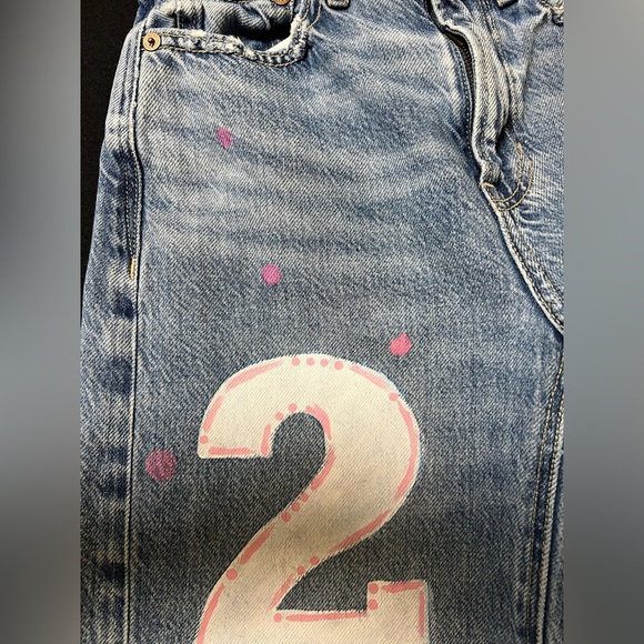 AMERICAN EAGLE HIGH WAISTED BAGGY WIDE-LEG JEANS PAINTED GRADUATION 2025 SIZE 0 - Picture 5 of 14